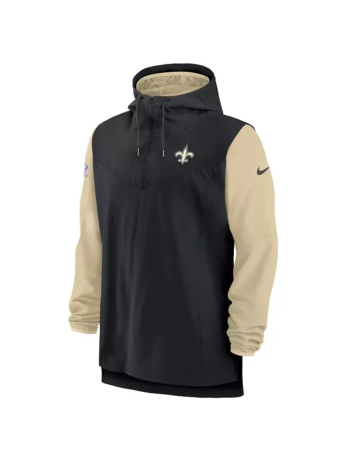 Мужская худи с молнией на четверть New Orleans Saints в черно-золотом цвете для игроков на боковой — изображение 3 из 3