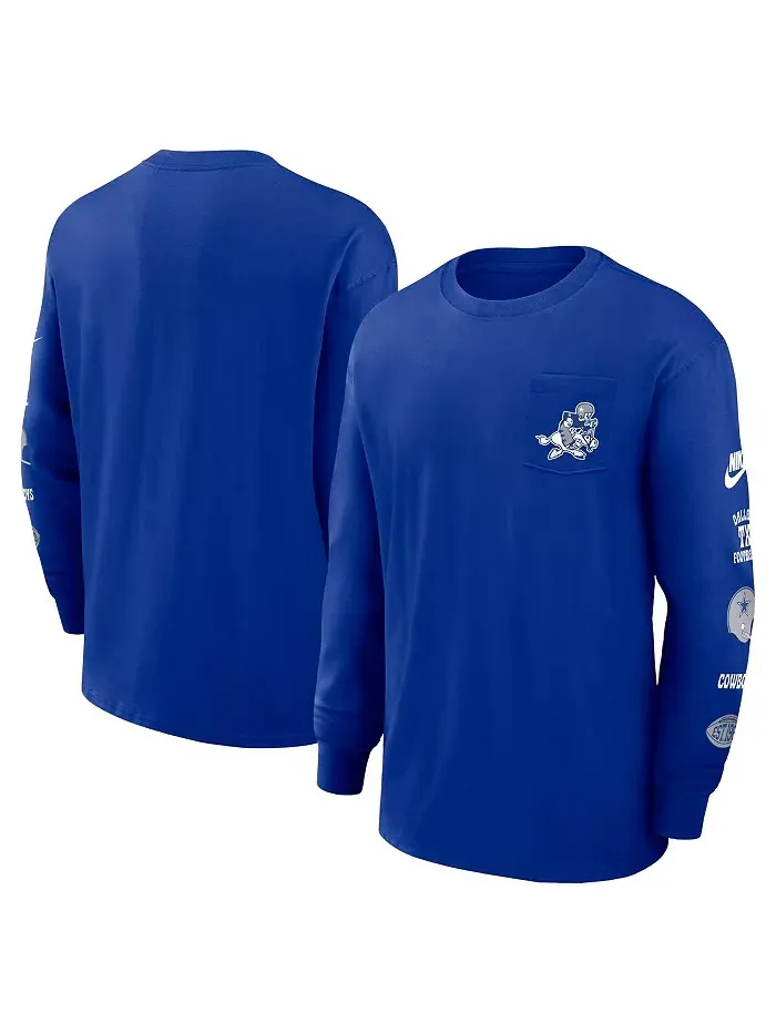 Мужская футболка Royal Dallas Cowboys Rewind Max90 с карманом и длинным рукавом Nike — изображение 1 из 3