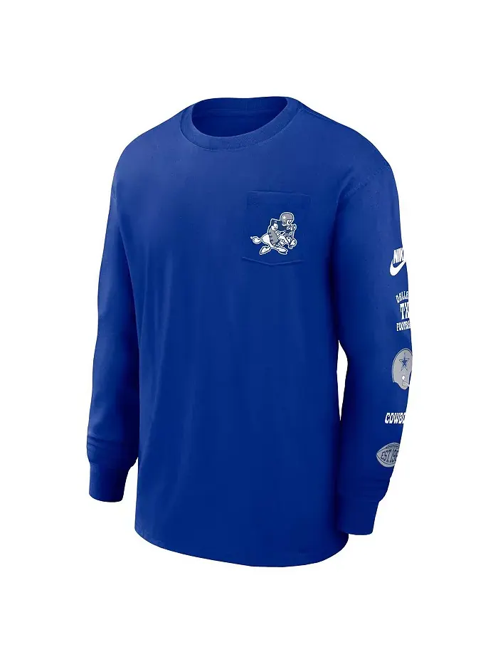 Мужская футболка Royal Dallas Cowboys Rewind Max90 с карманом и длинным рукавом Nike — изображение 2 из 3