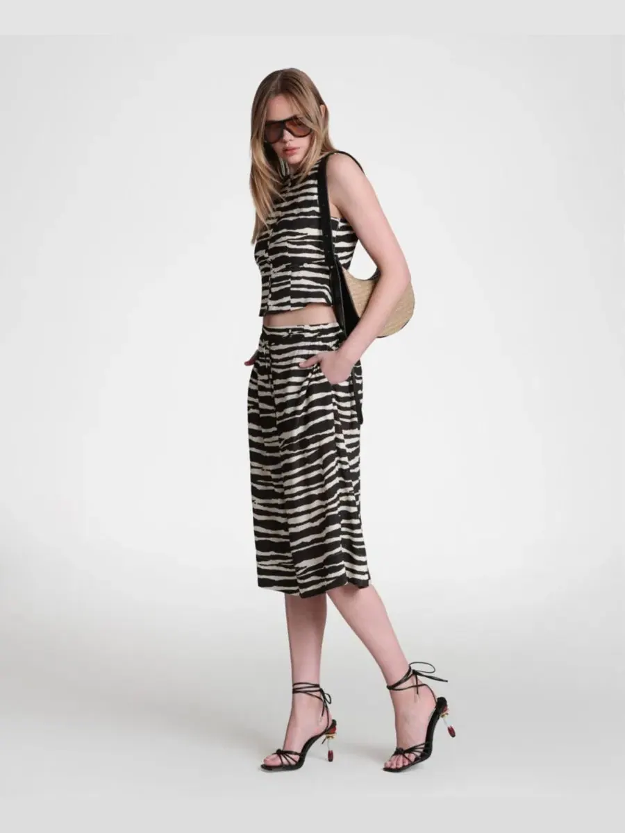 Широкие брюки-кюлоты с эластичным поясом, Zebra Print Avec Les Filles — изображение 6 из 7