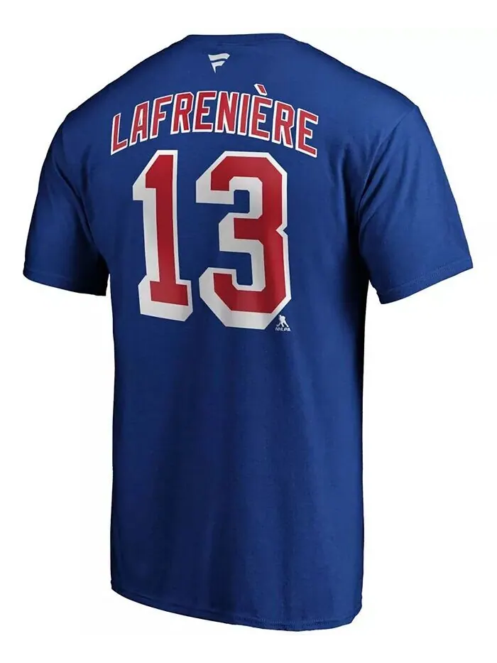 Мужская синяя футболка Alexis Lafrenière New York Rangers с аутентичным именем и номером Stack — изображение 3 из 3