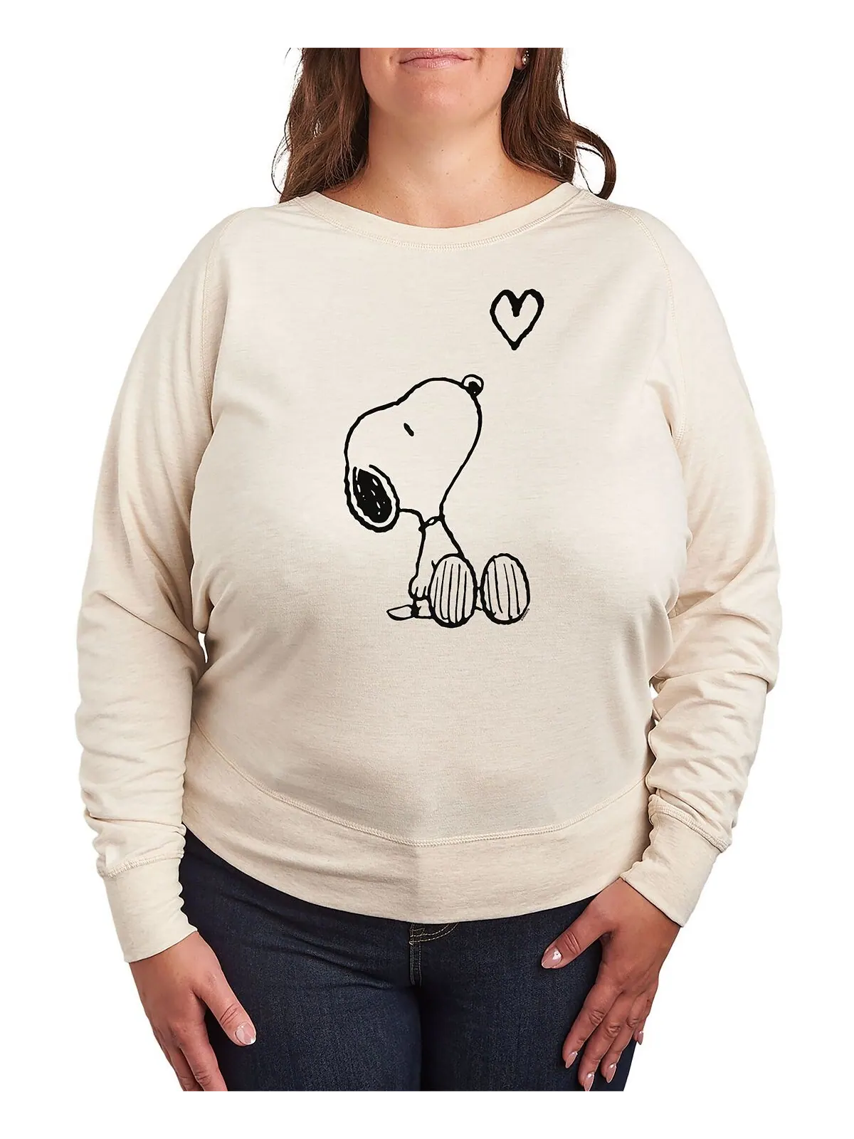 Модный пуловер больших размеров Snoopy с длинными рукавами и графическим рисунком Air Waves — изображение 1 из 3