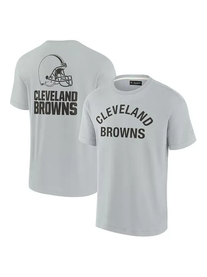 Мужская и женская серая футболка Cleveland Browns с коротким рукавом, супермягкая Fanatics Signature