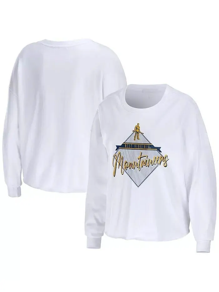 Женская белая укороченная футболка с длинными рукавами West Virginia Mountaineers Diamond Wear By