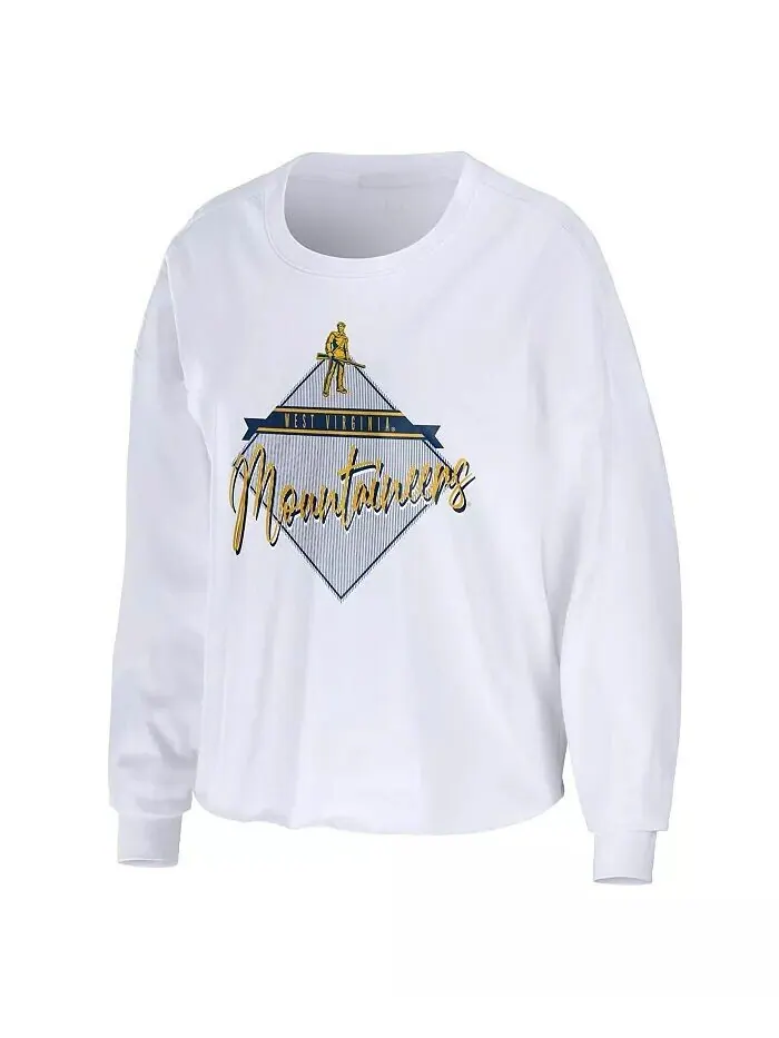 Женская белая укороченная футболка с длинными рукавами West Virginia Mountaineers Diamond Wear By — изображение 3 из 3