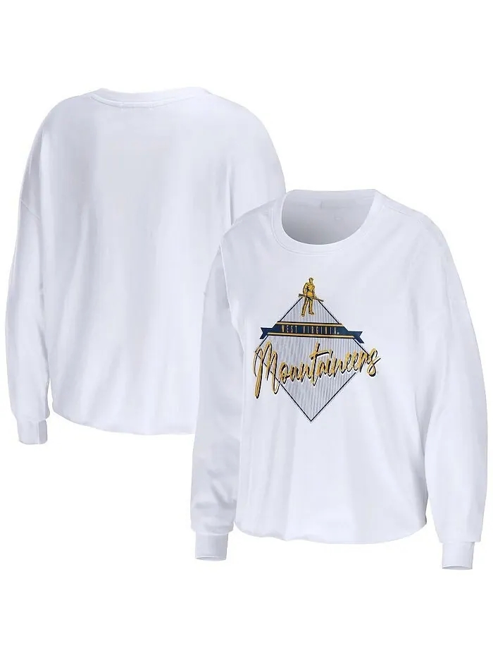 Женская белая укороченная футболка с длинными рукавами West Virginia Mountaineers Diamond WEAR by — изображение 1 из 3, белый