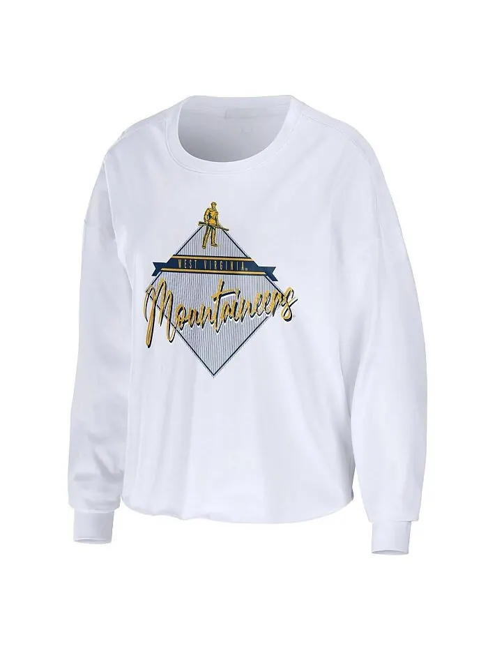 Женская белая укороченная футболка с длинными рукавами West Virginia Mountaineers Diamond WEAR by — изображение 3 из 3, белый