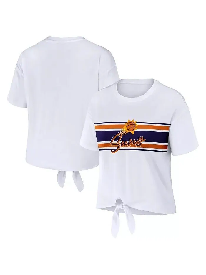 Женская белая футболка Phoenix Suns с завязкой спереди Wear By Erin Andrews — изображение 1 из 3