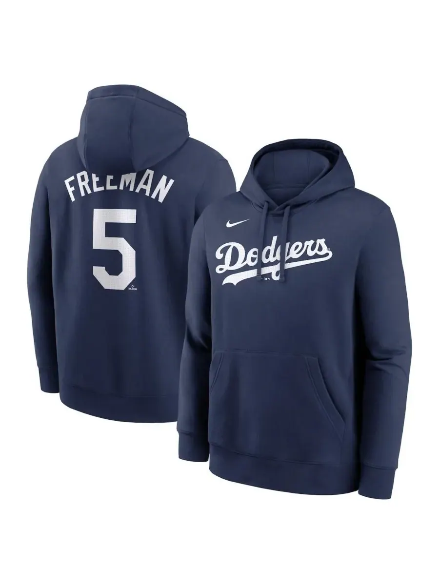 Nike Мужская толстовка с капюшоном Freddie Freeman Navy Los Angeles Dodgers с именем и номером — изображение 1 из 3