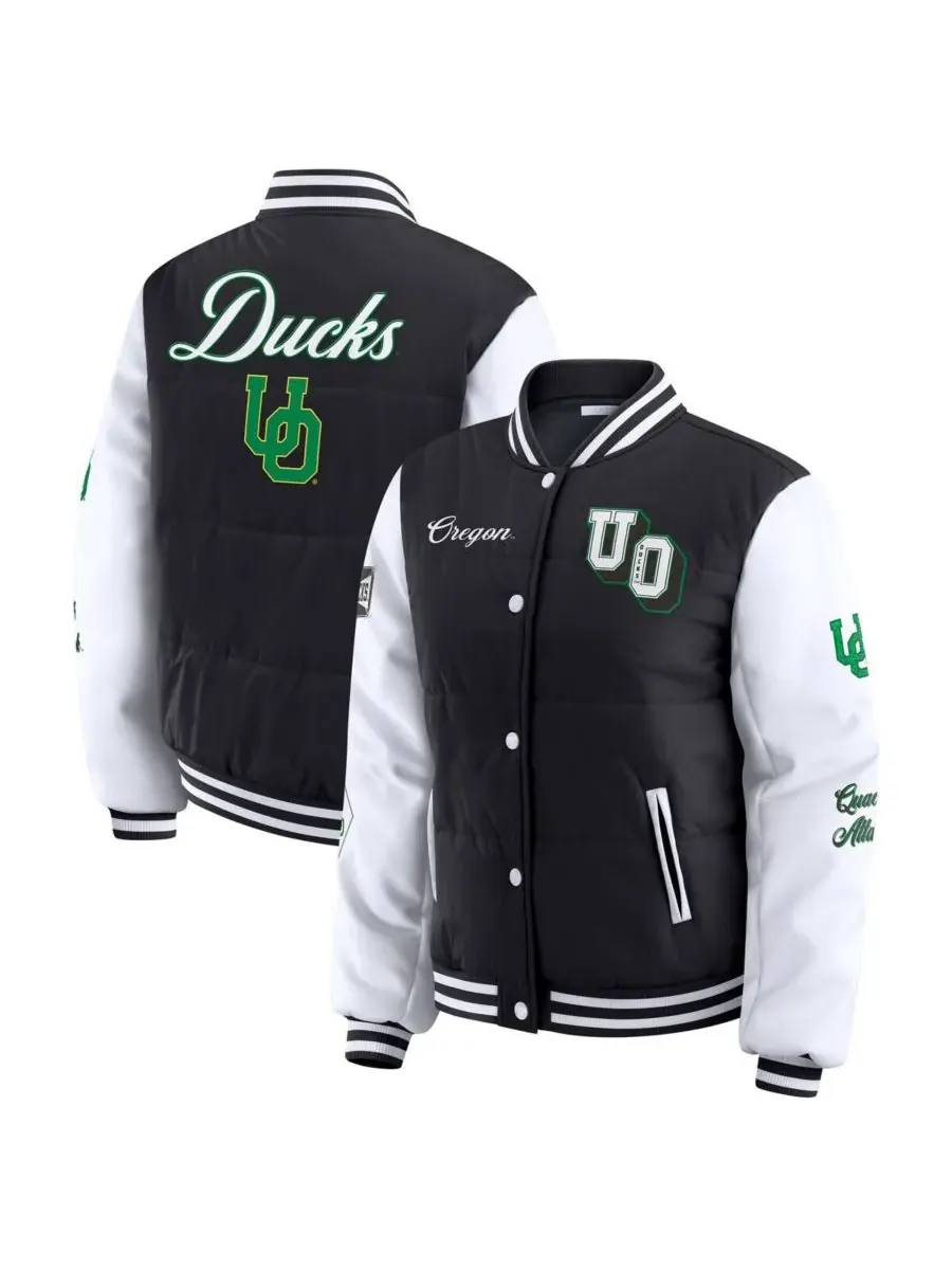 WEAR by Erin Andrews Женская черная пуховая куртка Oregon Ducks Varsity — изображение 1 из 5, черный белый