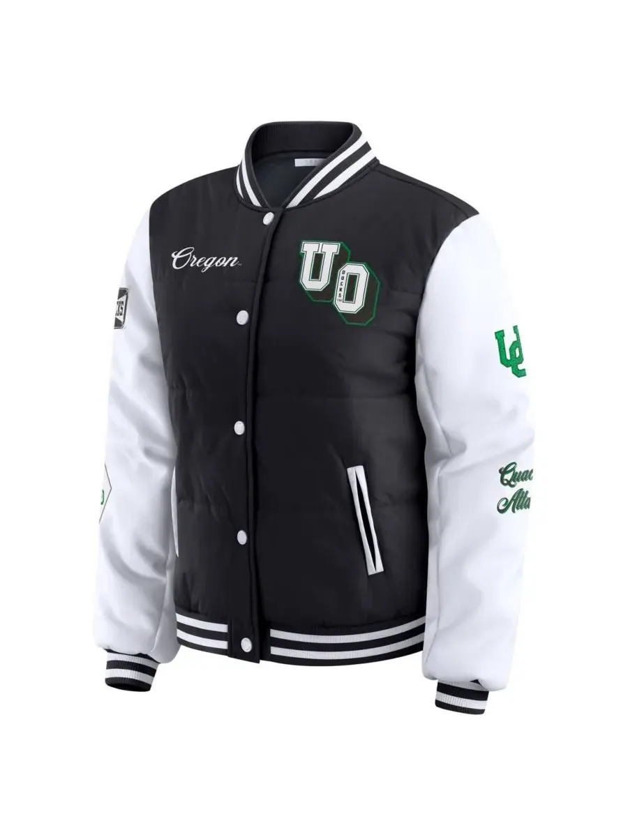 WEAR by Erin Andrews Женская черная пуховая куртка Oregon Ducks Varsity — изображение 2 из 5, черный белый
