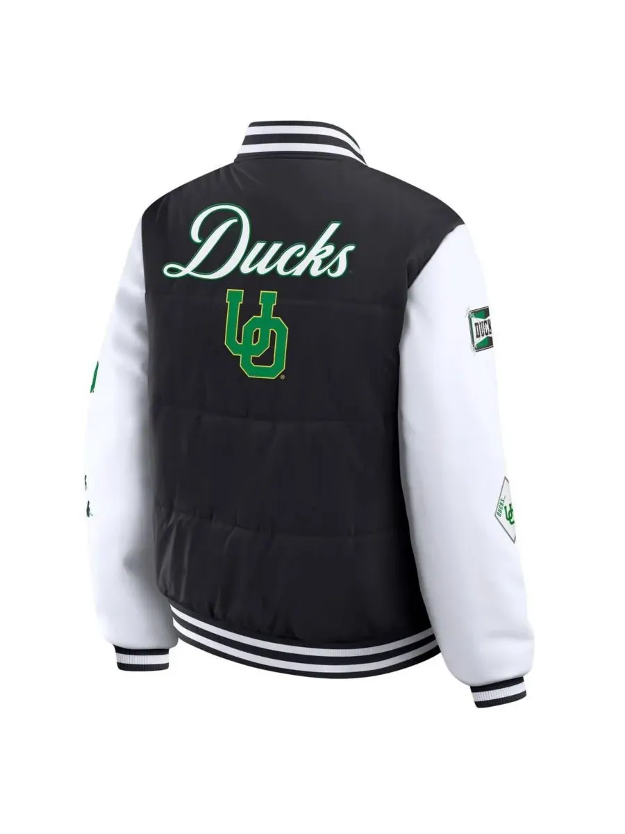 WEAR by Erin Andrews Женская черная пуховая куртка Oregon Ducks Varsity — изображение 3 из 5, черный белый