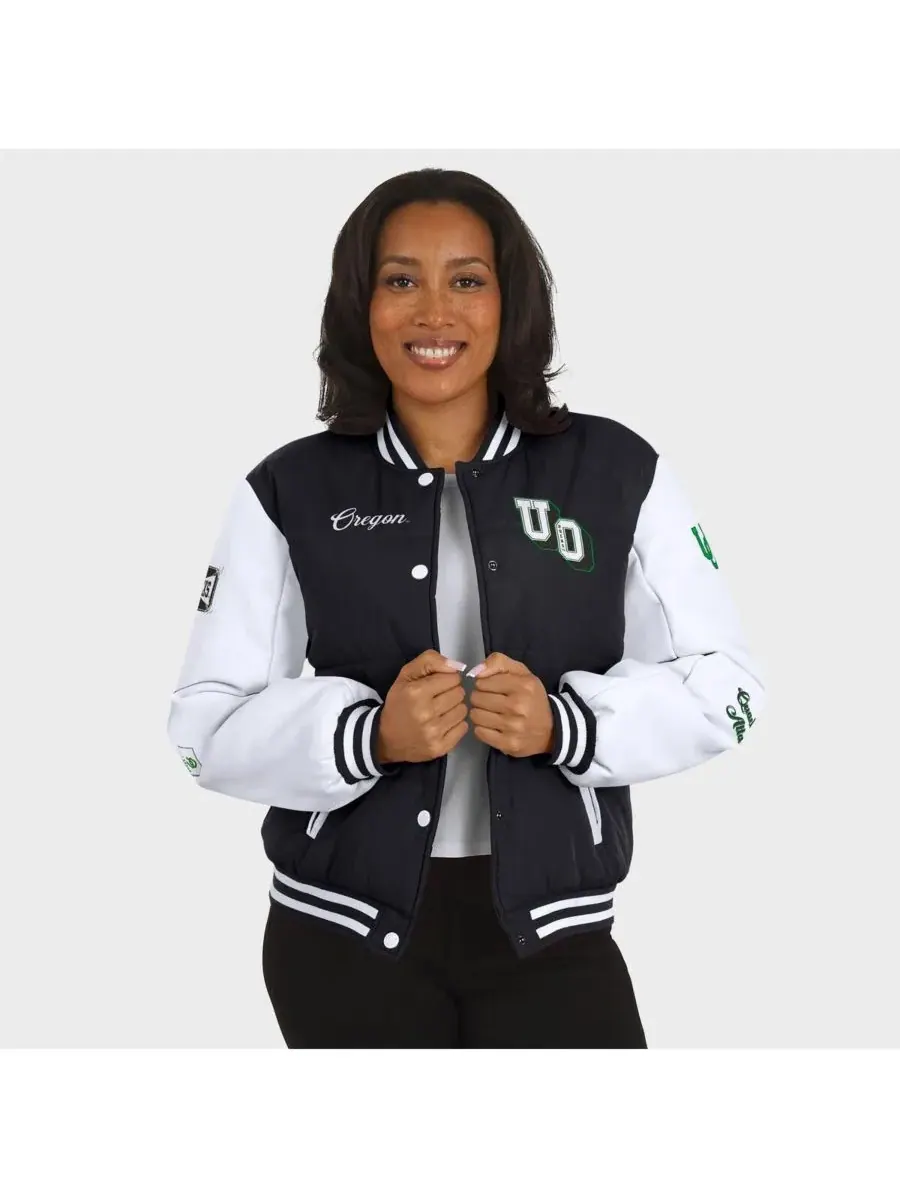 WEAR by Erin Andrews Женская черная пуховая куртка Oregon Ducks Varsity — изображение 4 из 5, черный белый