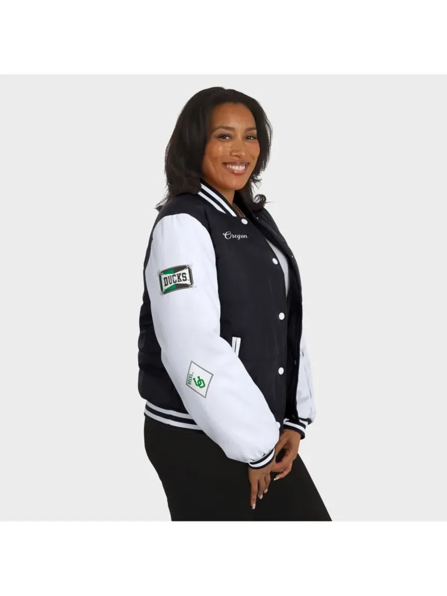 WEAR by Erin Andrews Женская черная пуховая куртка Oregon Ducks Varsity — изображение 5 из 5, черный белый