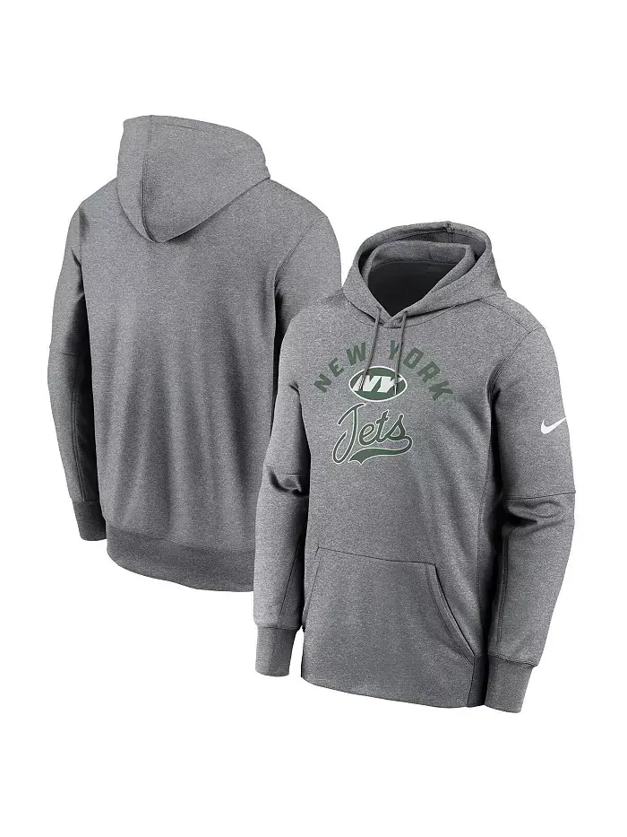 Мужская толстовка с капюшоном New York Jets из флиса Performance цвета вересково-серого Nike — изображение 1 из 3