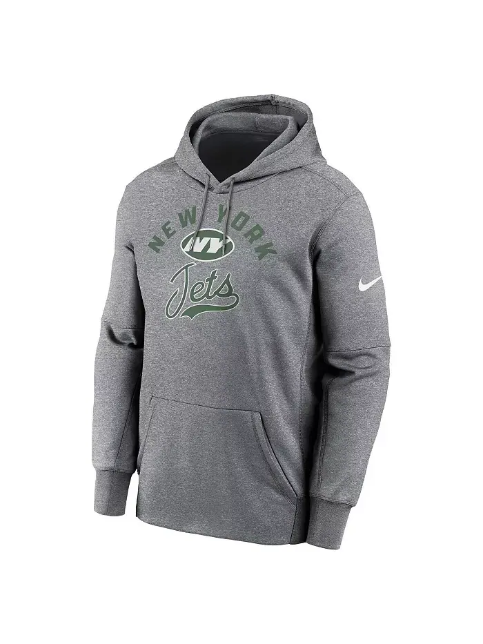 Мужская толстовка с капюшоном New York Jets из флиса Performance цвета вересково-серого Nike — изображение 2 из 3