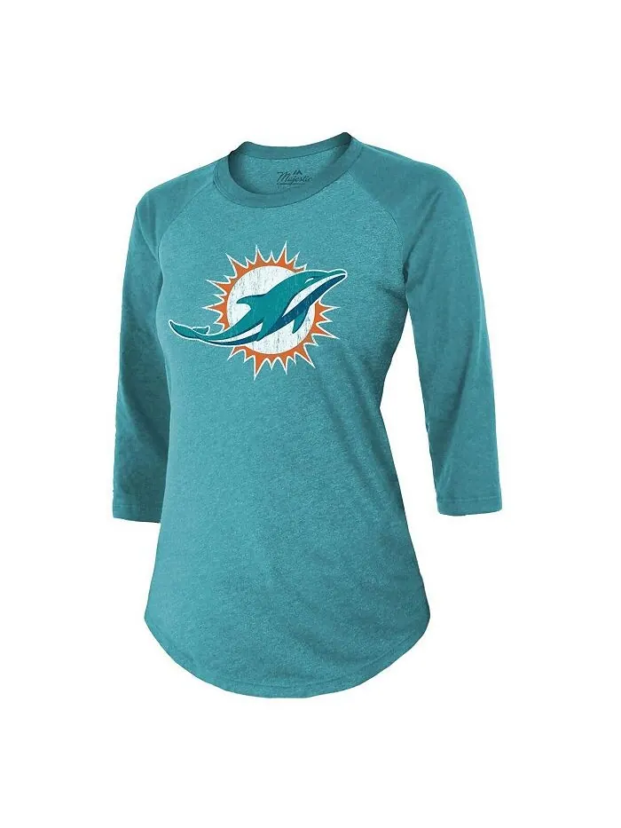 Женские нитки Tyreek Hill Aqua Miami Dolphins Name & Футболка Number Raglan с рукавом 3/4 Majestic — изображение 2 из 2