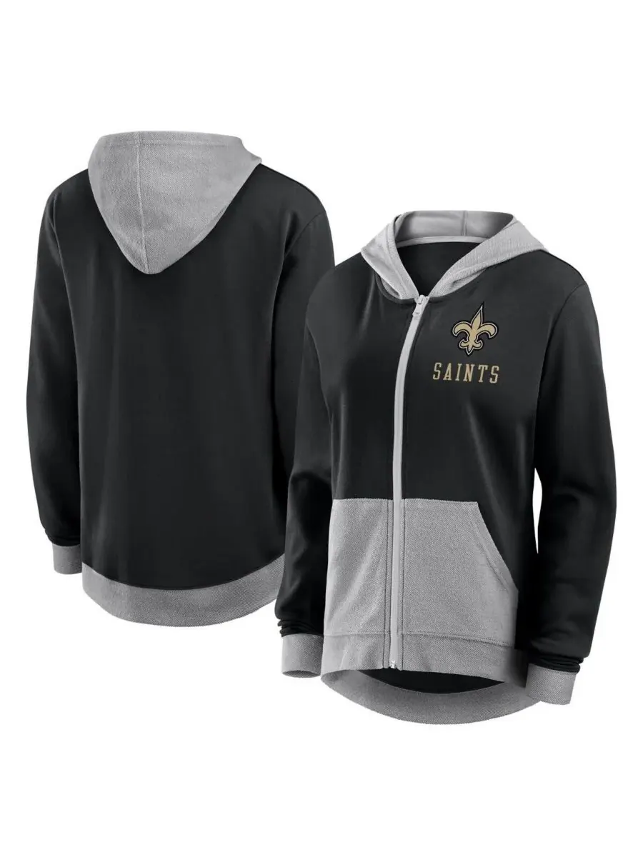 Logo Athletic Женская черная толстовка на молнии New Orleans Saints Hit It French Terry — изображение 1 из 3, черный