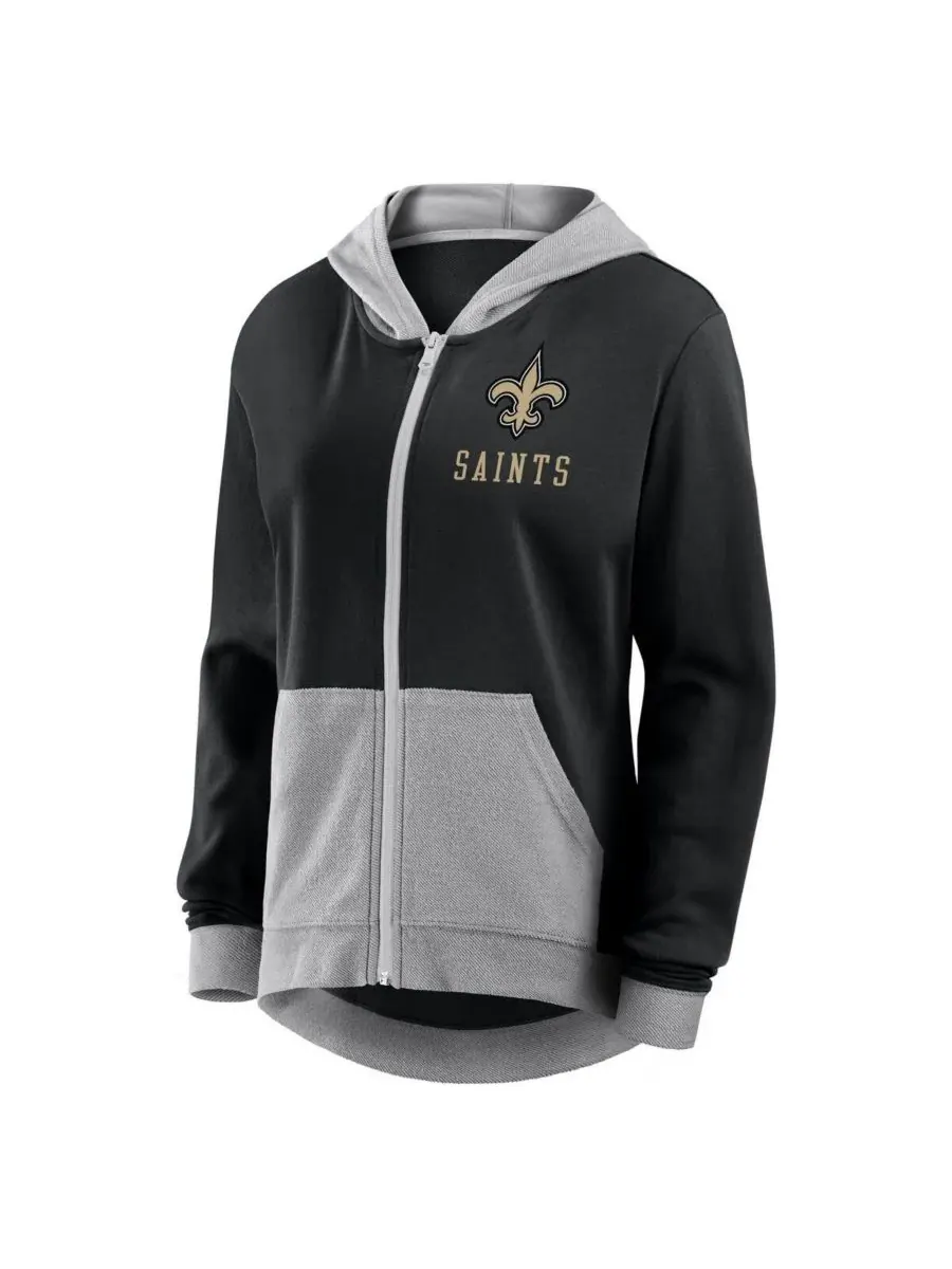 Logo Athletic Женская черная толстовка на молнии New Orleans Saints Hit It French Terry — изображение 3 из 3, черный
