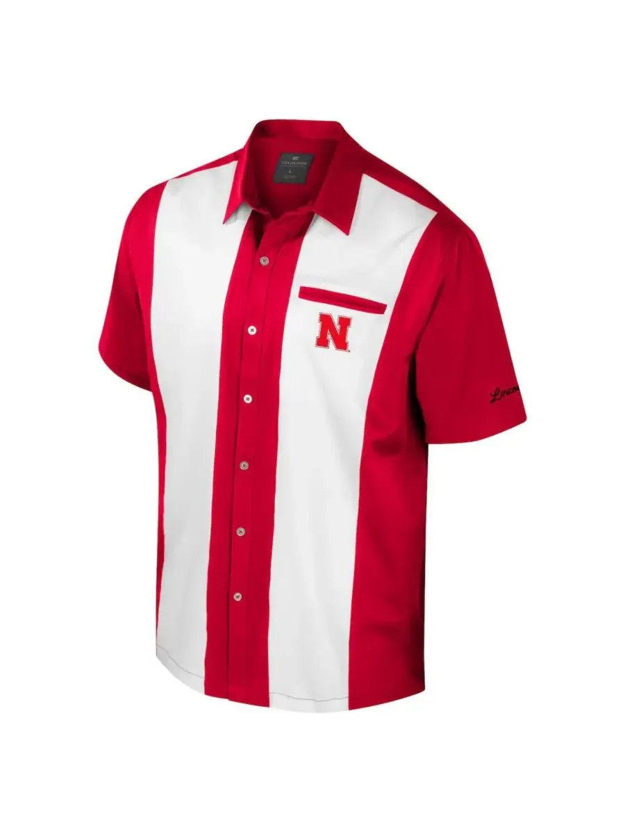 Мужская алая рубашка для боулинга с символикой команды Nebraska Huskers Strike на пуговицах — изображение 2 из 3, алый