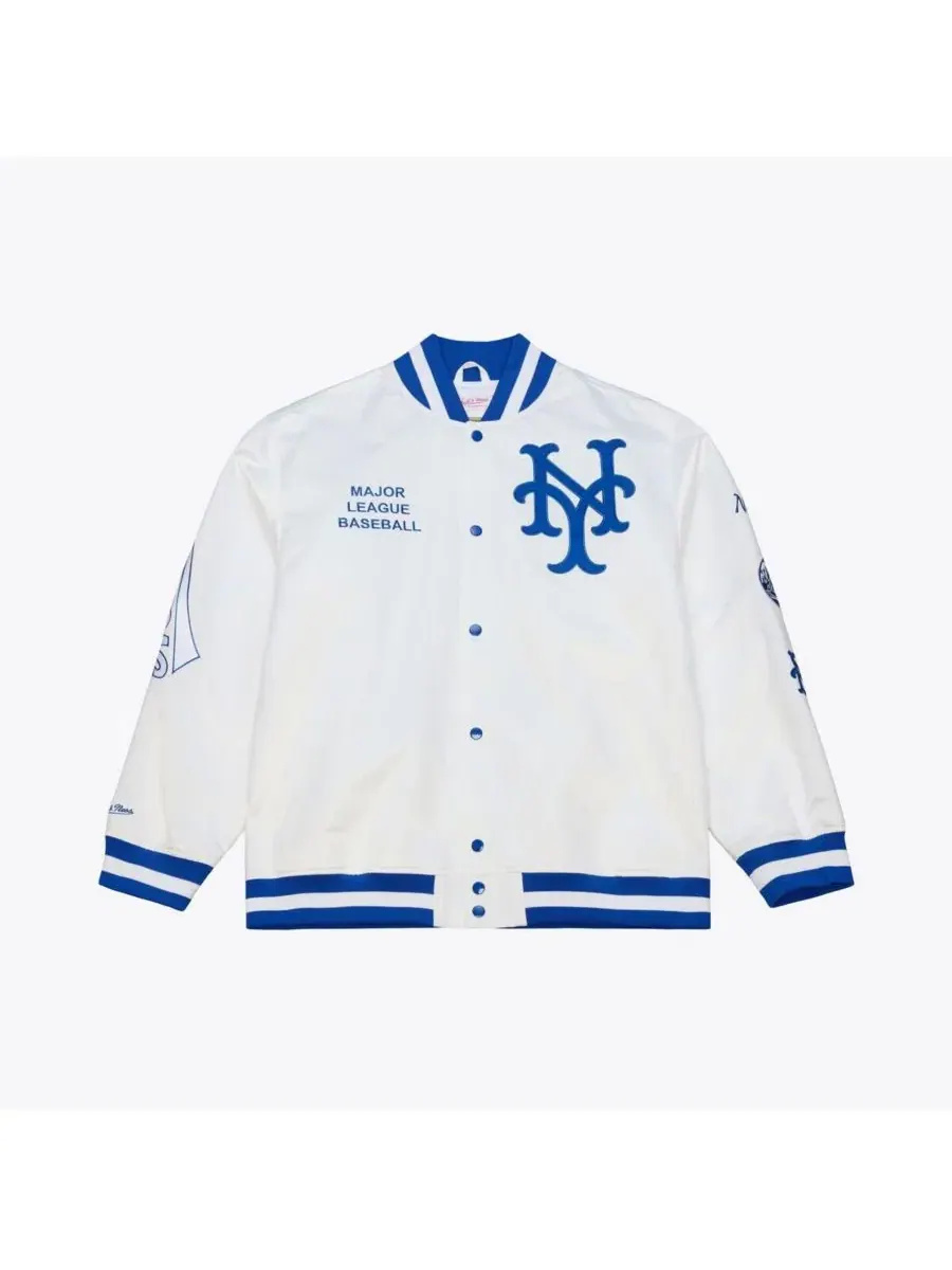 Мужская белая куртка New York Mets Cooperstown Collection Arctic из легкого атласа с застежкой на — изображение 1 из 4, белый