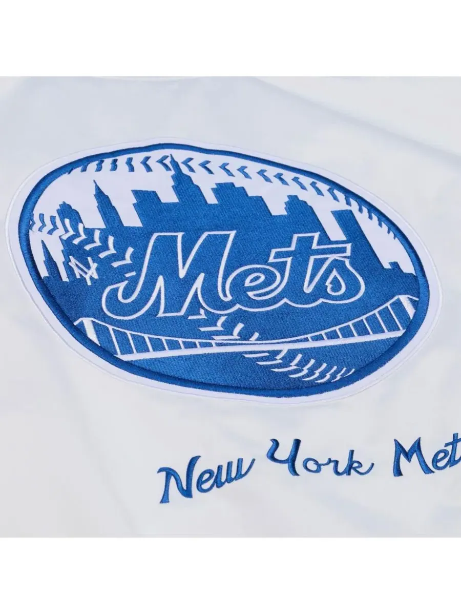 Мужская белая куртка New York Mets Cooperstown Collection Arctic из легкого атласа с застежкой на — изображение 3 из 4, белый