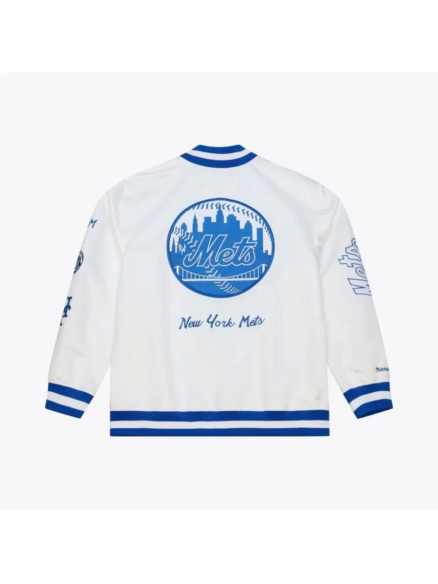 Мужская белая куртка New York Mets Cooperstown Collection Arctic из легкого атласа с застежкой на — изображение 4 из 4, белый