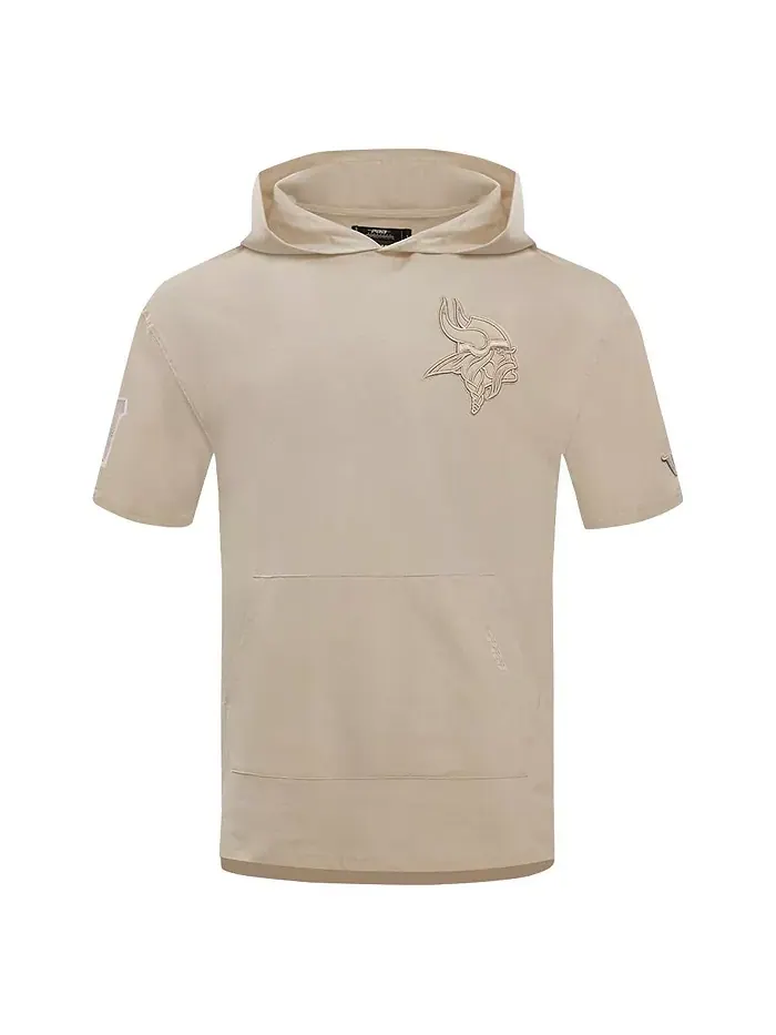 Мужская бежевая толстовка с капюшоном Minnesota Vikings Neutrals Capsule с короткими рукавами Pro — изображение 2 из 5