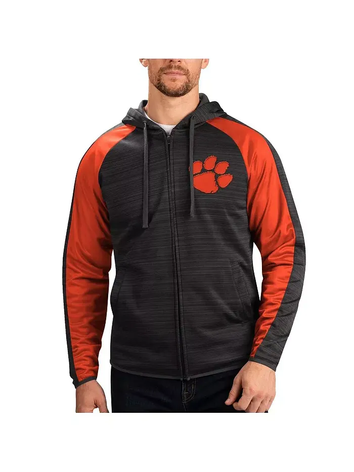 Мужская черная толстовка с молнией Clemson Tigers Neutral Zone реглан G-III Sports by Carl Banks