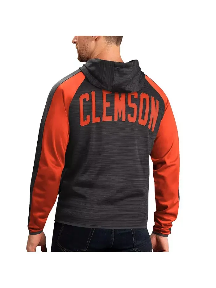Мужская черная толстовка с молнией Clemson Tigers Neutral Zone реглан G-III Sports by Carl Banks — изображение 2 из 2