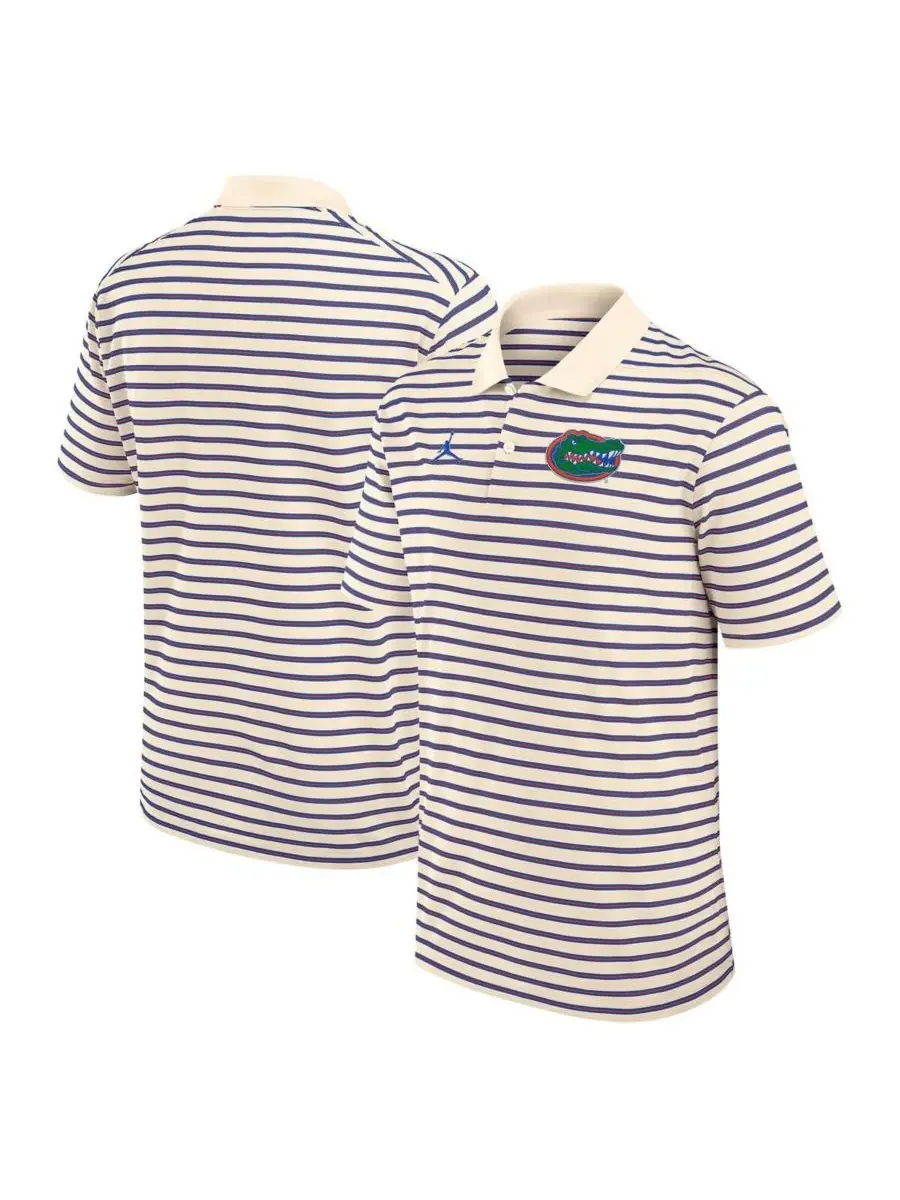 Мужская поло Jordan Tan/Royal Florida Gators Striped Primary Logo Performance Jordan Manufacturing — изображение 1 из 3