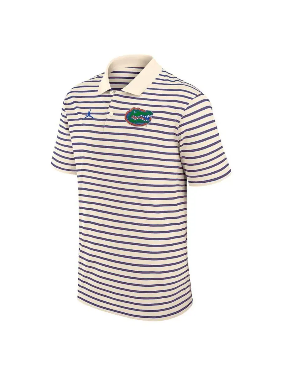 Мужская поло Jordan Tan/Royal Florida Gators Striped Primary Logo Performance Jordan Manufacturing — изображение 2 из 3