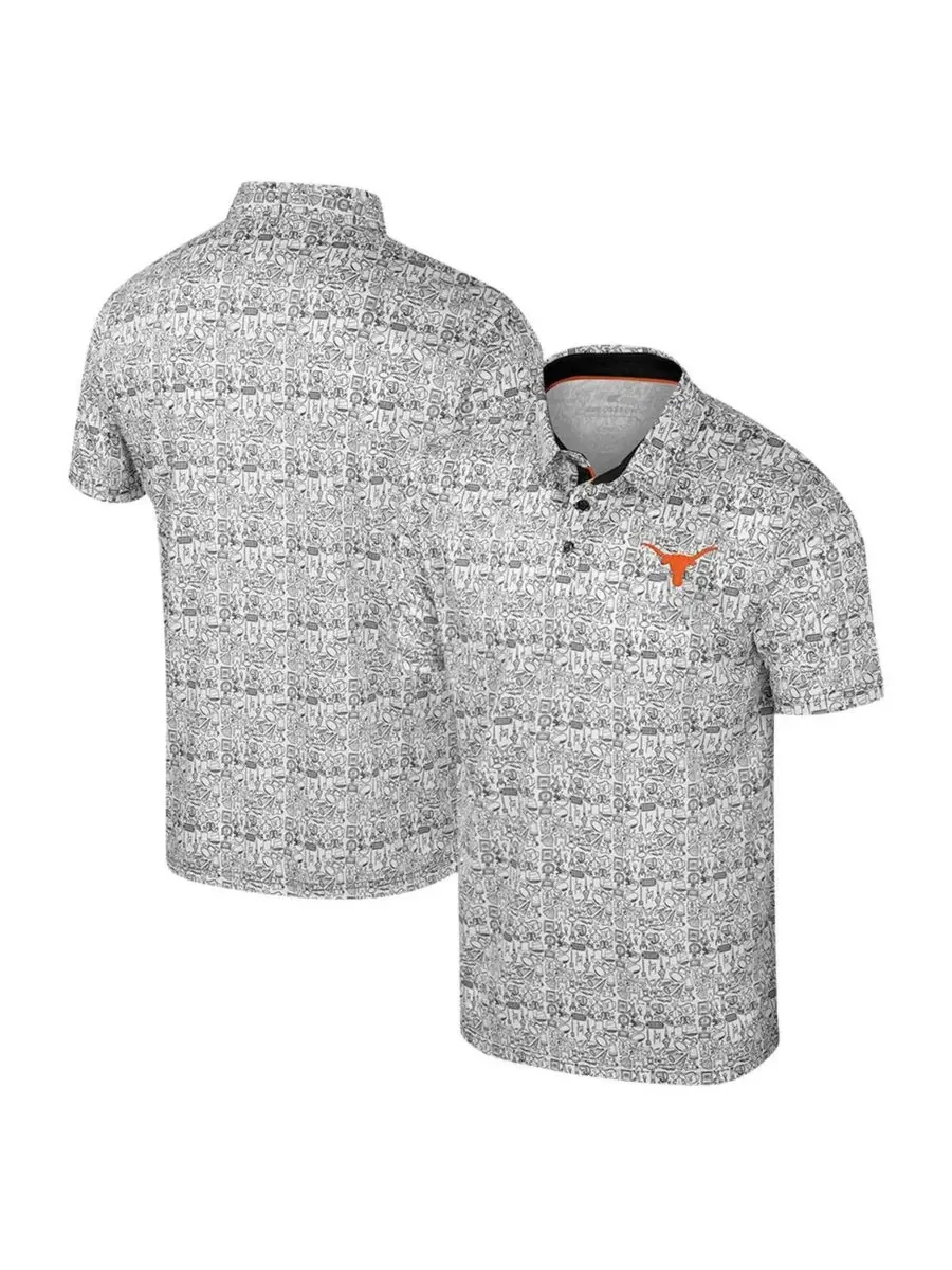 Colosseum Мужская черно-белая рубашка-поло Texas Longhorns большого размера с сплошным рисунком — изображение 1 из 3