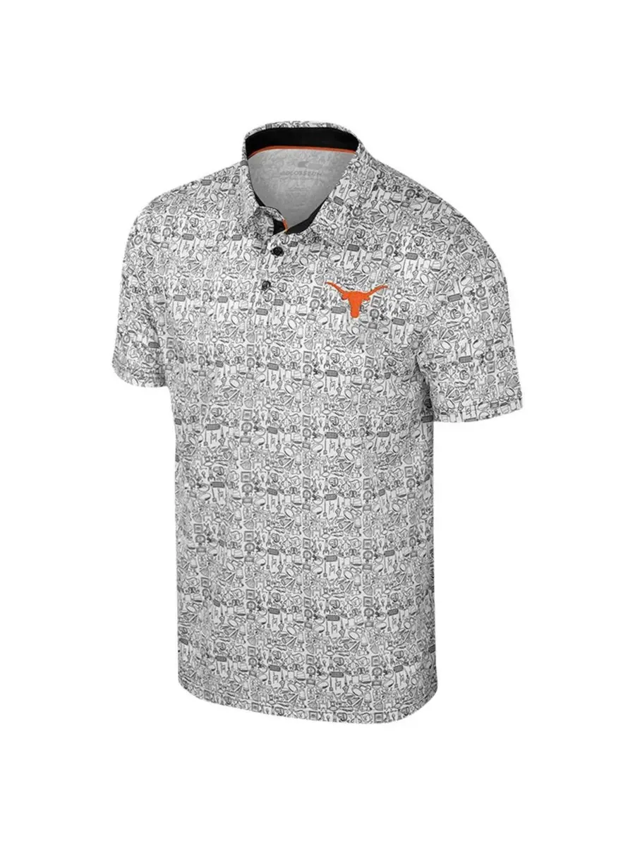 Colosseum Мужская черно-белая рубашка-поло Texas Longhorns большого размера с сплошным рисунком — изображение 3 из 3
