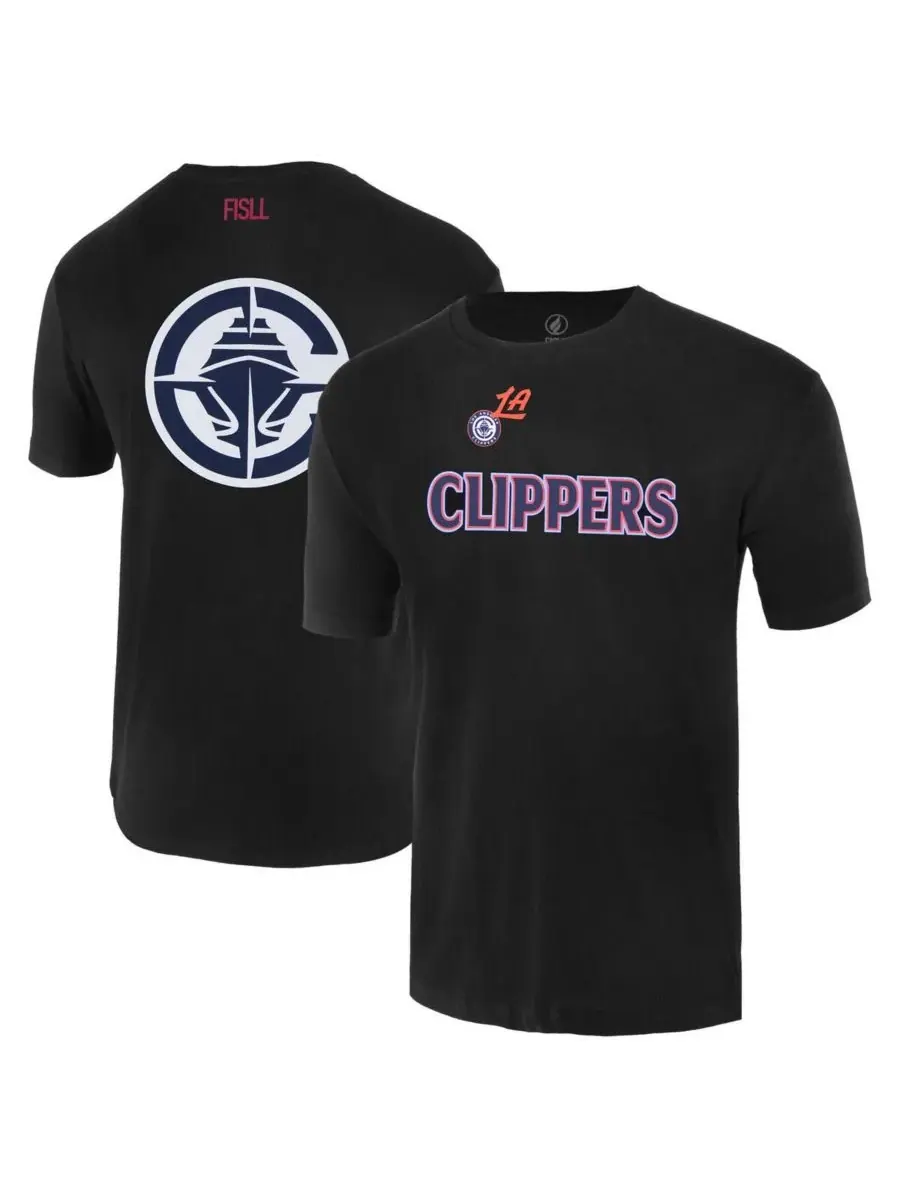 FISLL Мужская и женская черная футболка с увеличенным логотипом LA Clippers — черный