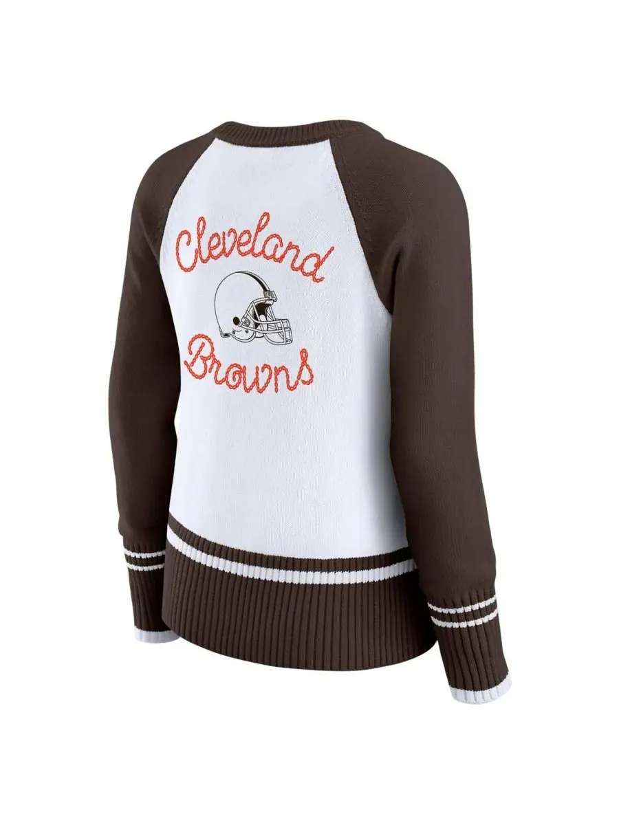 WEAR by Erin Andrews Женский бело-коричневый свитер-реглан с цветными блоками в стиле Cleveland — изображение 3 из 3