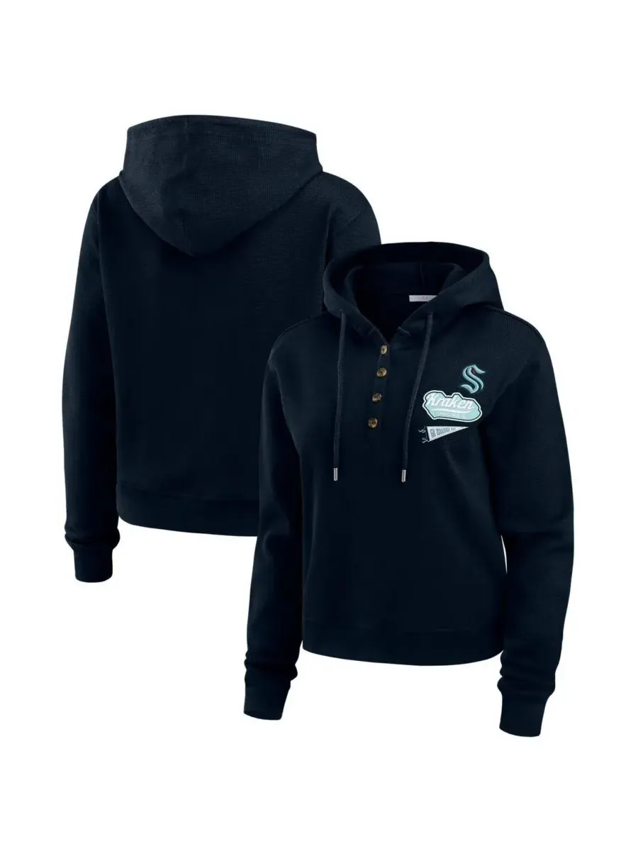WEAR by Erin Andrews Женская толстовка с капюшоном из вафельной вязки Seattle Kraken глубокого — изображение 1 из 3