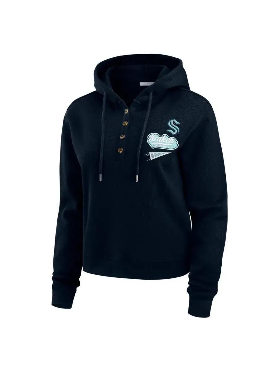 WEAR by Erin Andrews Женская толстовка с капюшоном из вафельной вязки Seattle Kraken глубокого — изображение 3 из 3