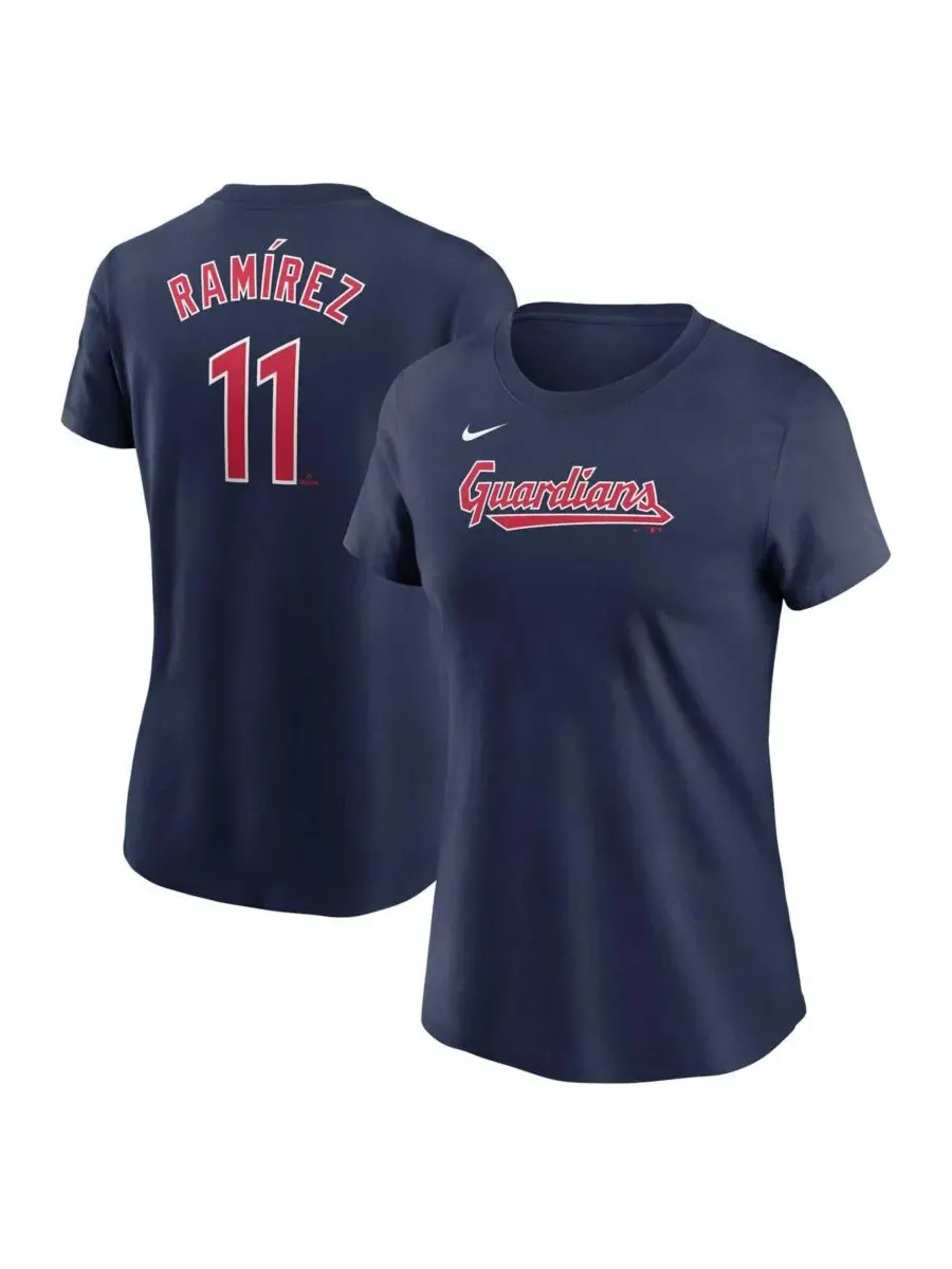 Nike Женская футболка Jose Ramirez Navy Cleveland Guardians Fuse с номером игрока — изображение 1 из 3, темно-синий