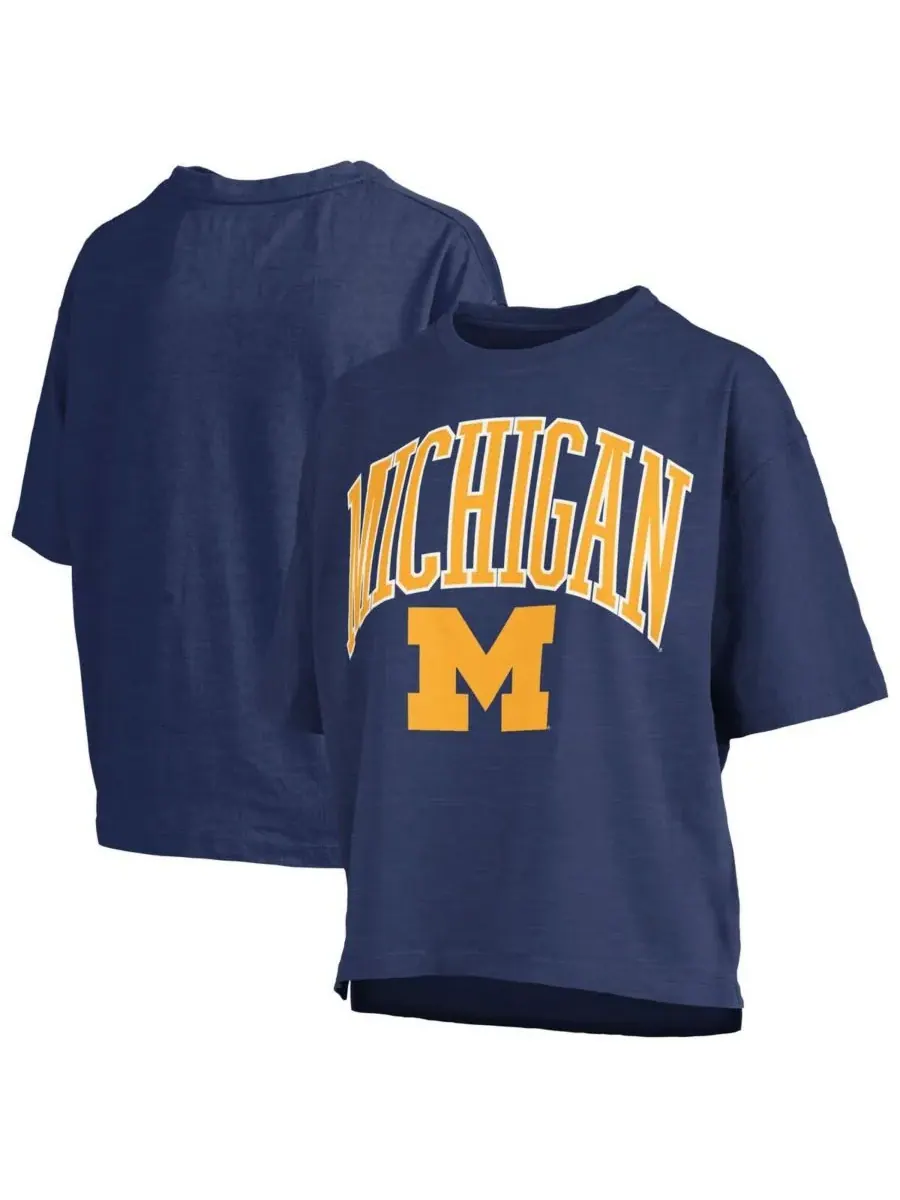 Pressbox Женская темно-синяя футболка Michigan Wolverines Nelson Arch Over Logo Waist Length