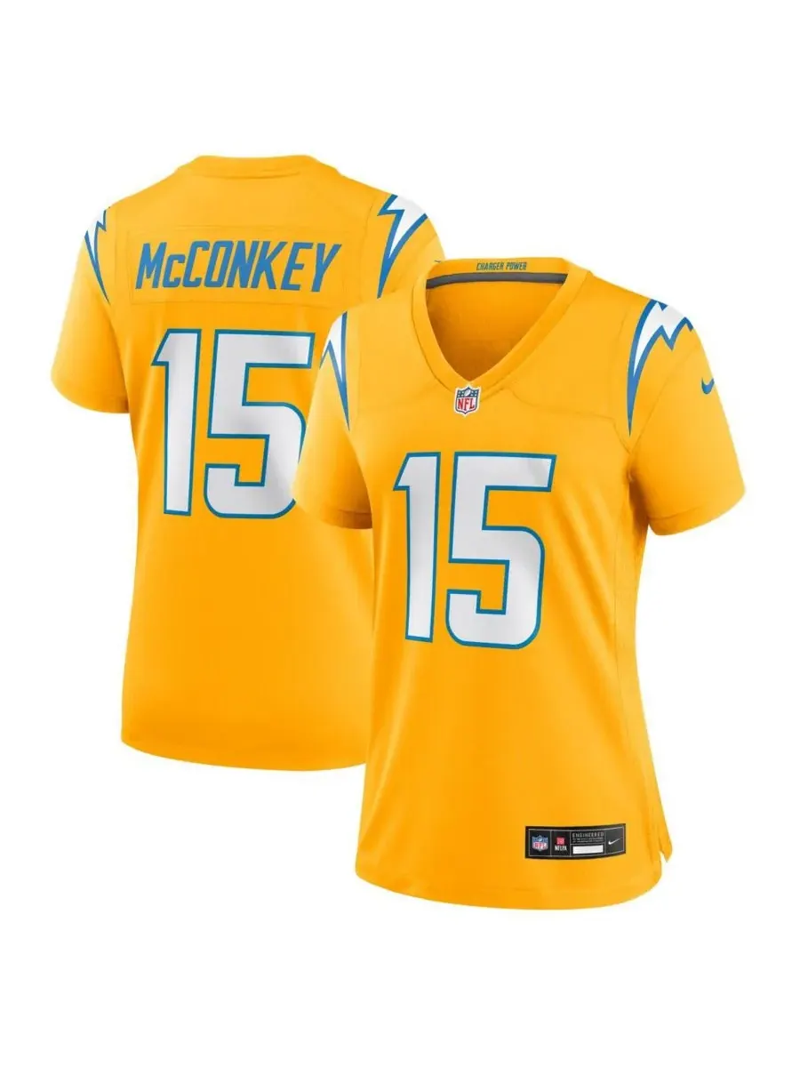 Женская золотая футболка Ladd McConkey Los Angeles Chargers Alternate Charger Power Game Jersey Nike — изображение 1 из 3