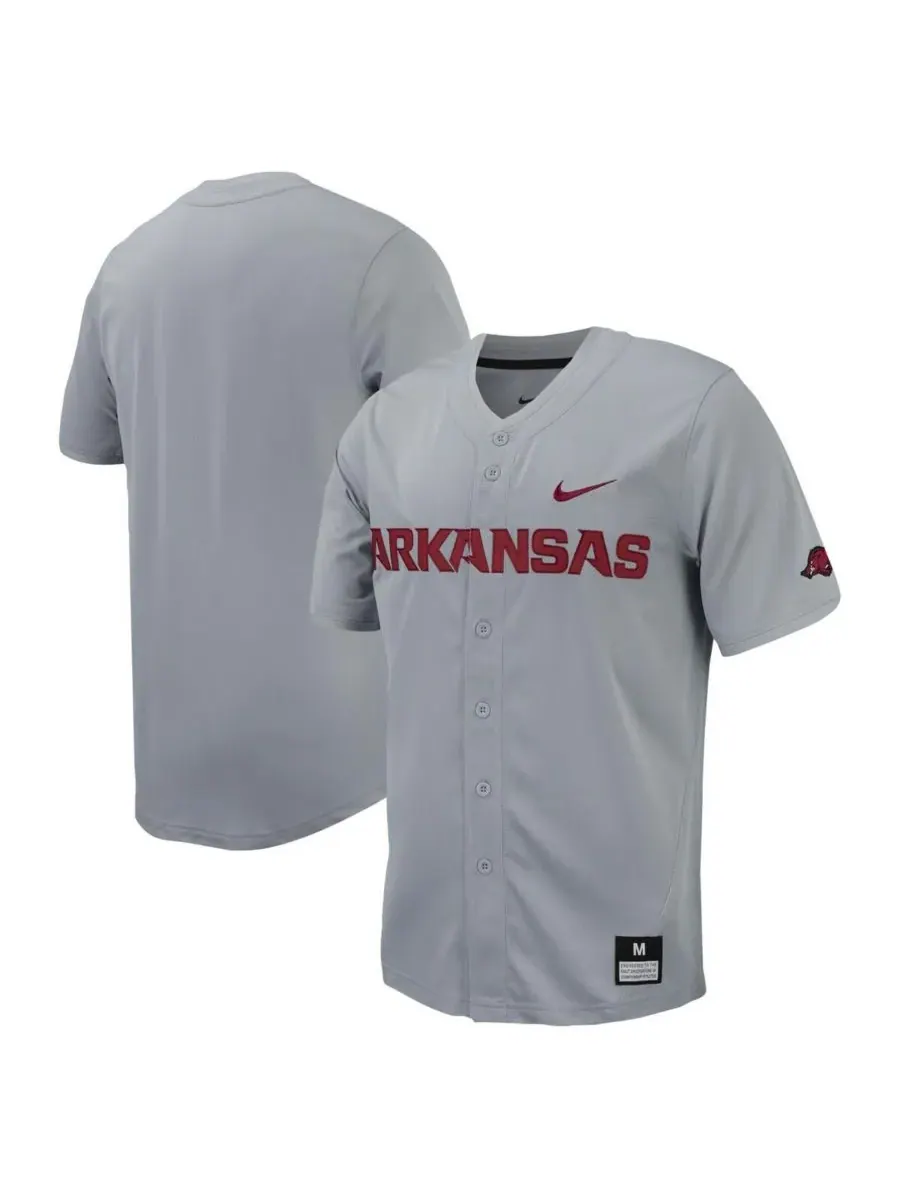 Мужская бейсбольная майка Arkansas Razorbacks с полной застежкой на пуговицы Nike — изображение 1 из 5, серый