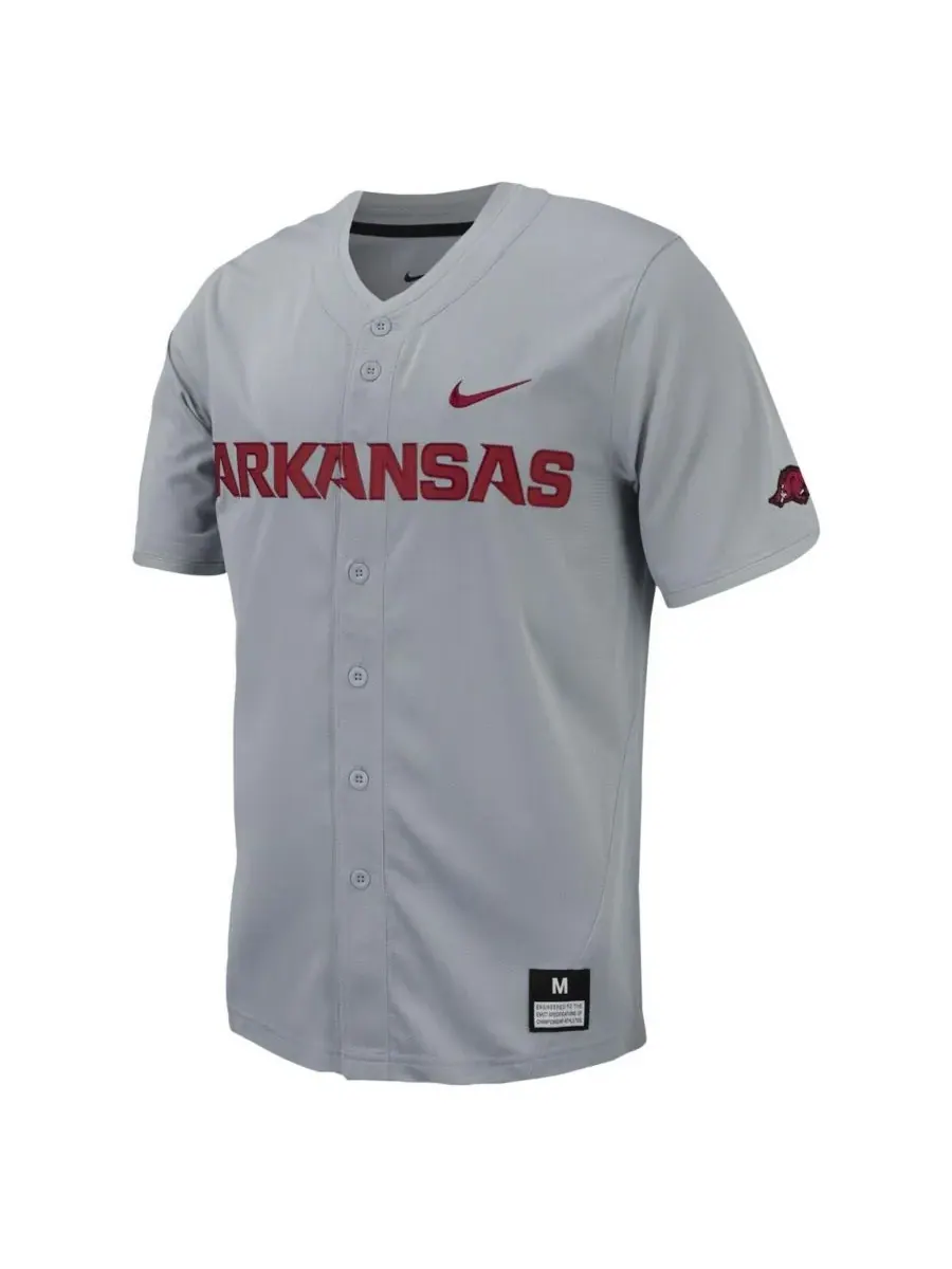 Мужская бейсбольная майка Arkansas Razorbacks с полной застежкой на пуговицы Nike — изображение 3 из 5, серый