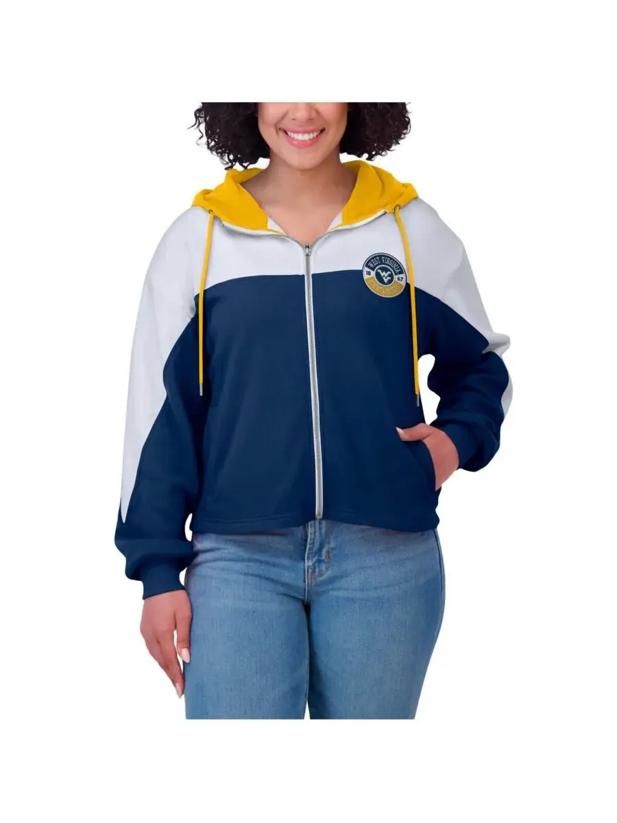 WEAR by Erin Andrews Женская темно-синяя толстовка на молнии с цветными блоками West Virginia — изображение 2 из 4