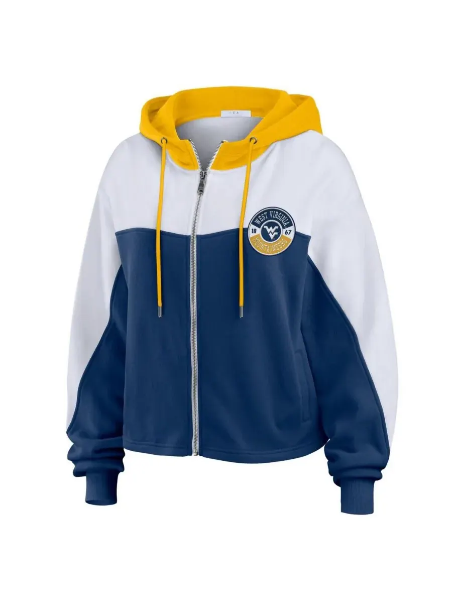 WEAR by Erin Andrews Женская темно-синяя толстовка на молнии с цветными блоками West Virginia — изображение 4 из 4