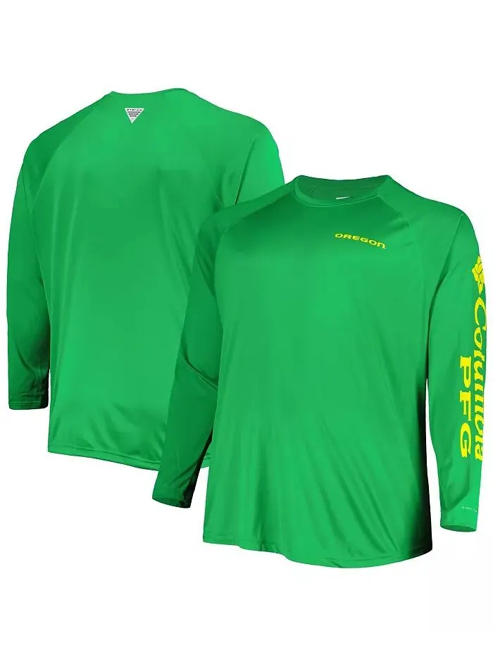 Мужская зеленая футболка Oregon Ducks Big and Tall Terminal Tackle Team Raglan Omni-Shade с длинным — изображение 1 из 2