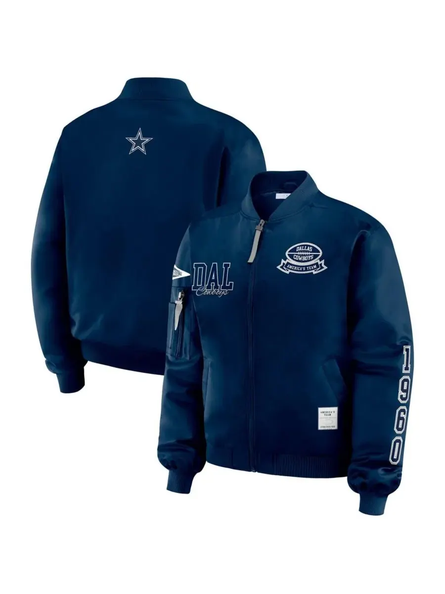 Женская темно-синяя куртка-бомбер на молнии с нашивкой Dallas Cowboys Wear By Erin Andrews — изображение 1 из 3, темно-синий