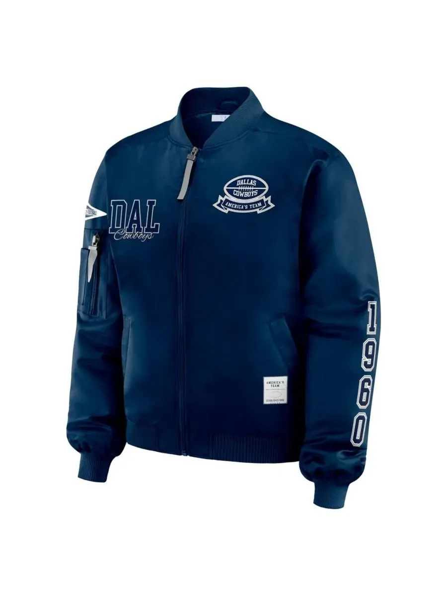 Женская темно-синяя куртка-бомбер на молнии с нашивкой Dallas Cowboys Wear By Erin Andrews — изображение 3 из 3, темно-синий