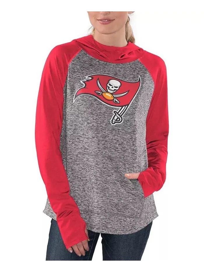 Женский пуловер с капюшоном серо-красного цвета с принтом Tampa Bay Buccaneers Championship Ring — изображение 3 из 4