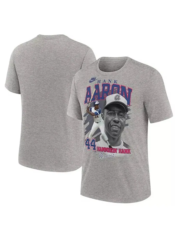 Мужская футболка Hank Aaron Heather Gray Atlanta Braves Cooperstown Collection Player Local Nike — изображение 1 из 3